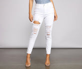 Jean skinny taille haute à effet usé et déchiré